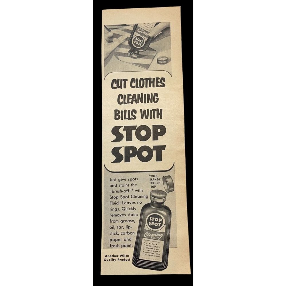 Stop Spot Cleaning Fluid Print Ad Vintage 1955 Laundry Household Cleaner